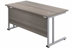 Kestral Grey Oak Rectangular Cantilever Desk -Office Furniture Shop grey oak top silver frame 1