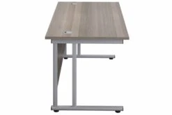 Kestral Grey Oak Rectangular Cantilever Desk -Office Furniture Shop grey oak top silver frame 5
