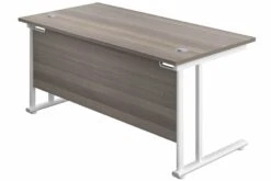 Kestral Grey Oak Rectangular Cantilever Desk -Office Furniture Shop grey oak top white frame 1