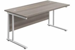 Kestral Grey Oak Rectangular Cantilever Desk -Office Furniture Shop grey oak top white frame 3