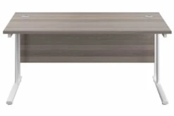 Kestral Grey Oak Rectangular Cantilever Desk -Office Furniture Shop grey oak top white frame 4