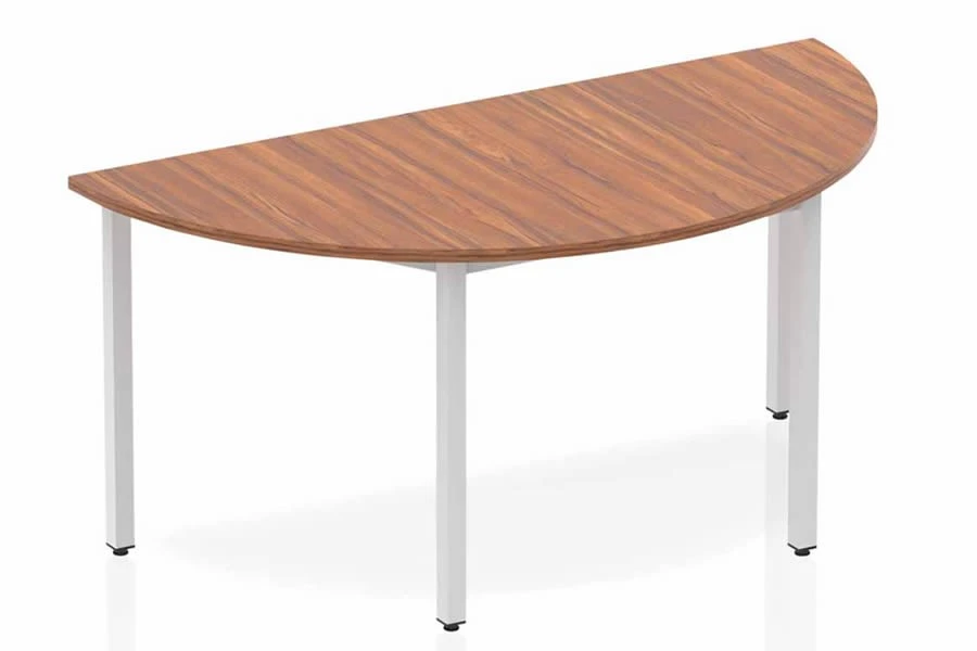 Nova Walnut Semi-circle Table 1600 Box Frame Leg Silver 1 Nova Walnut Semi-circle Table 1600 Box Frame Leg Silver