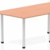 Price Point Beech Trapezium Table 1600 Post Leg Silver