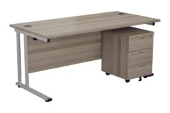 Kestral Grey Oak Promo Desk And Pedestal -Office Furniture Shop ost1680recclplustesmp3go front 45