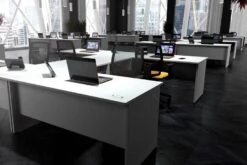 Cloud Grey Rectangular Cantilever Desk -Office Furniture Shop room shot 20