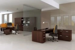 Nova Walnut 3 Drawer Desk High Pedestal -Office Furniture Shop roomshot 11 walnut