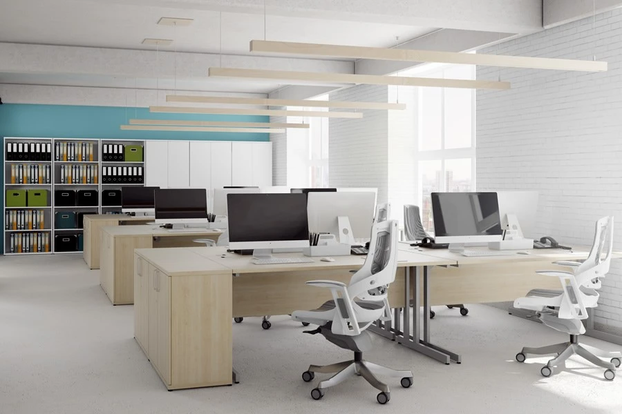 Solar Maple Corner Panel Desk And Pedestal 4 Solar Maple Corner Panel Desk And Pedestal - Image 4